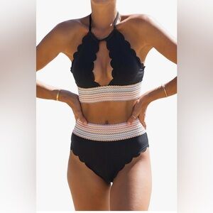 Black High-Waisted Bikini with Textured Detail